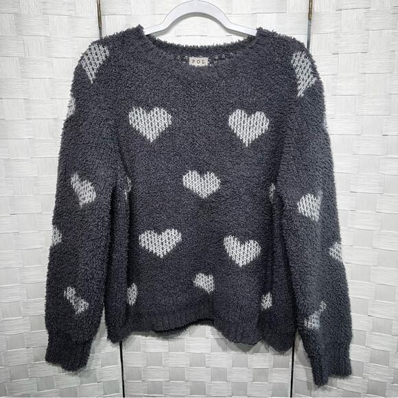 POL Womens Cozy Soft Textured Slouchy Graphic Heart Pullover Sweater Size Medium - Picture 1 of 9